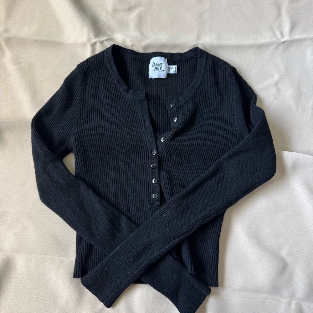Princess Polly Black Ribbed Knit Crop Top